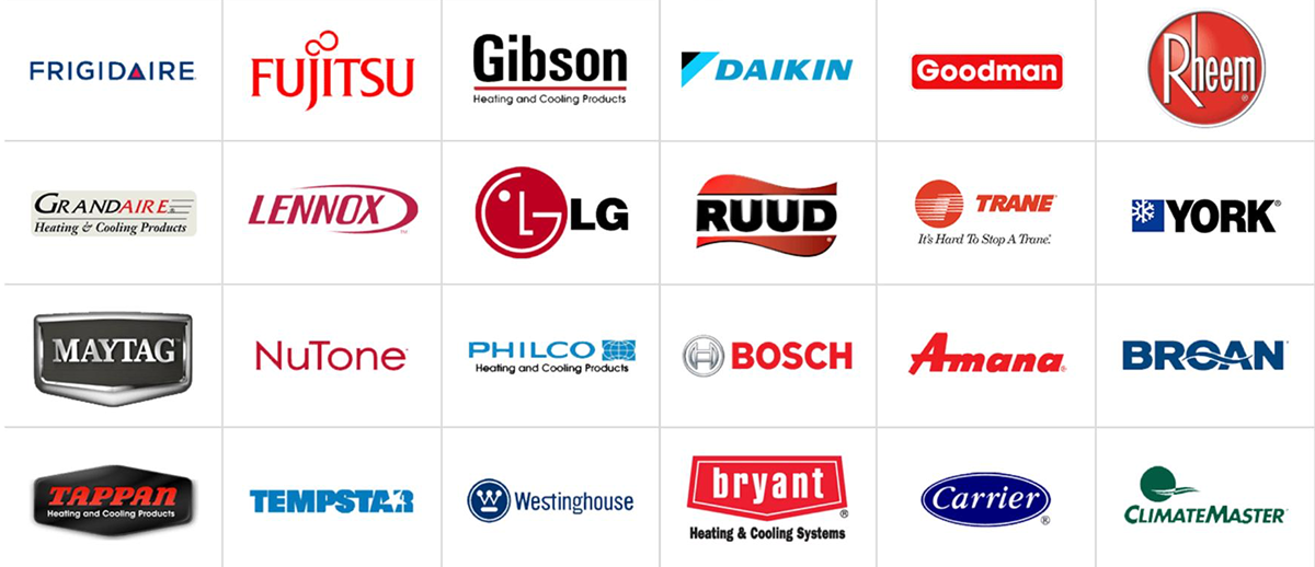 Logos of leading HVAC brands serviced by Hopeflex